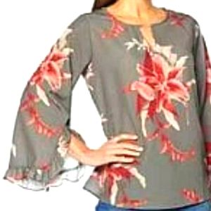 DG2 by Diane Gilman Gray Floral Blouse